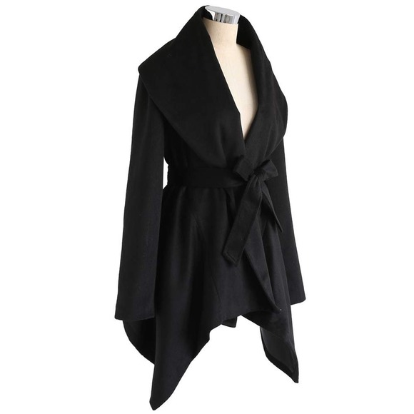 Chicwish Jackets & Blazers - Chicwish Black Wool Blend Shawl Collar Belted Wrap Coat XS
